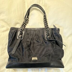 Burberry Black Super Nova Check Nylon and Leather Chain Large Tote Shoulder Bag